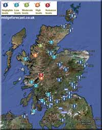 The midge forecast map for Scotland